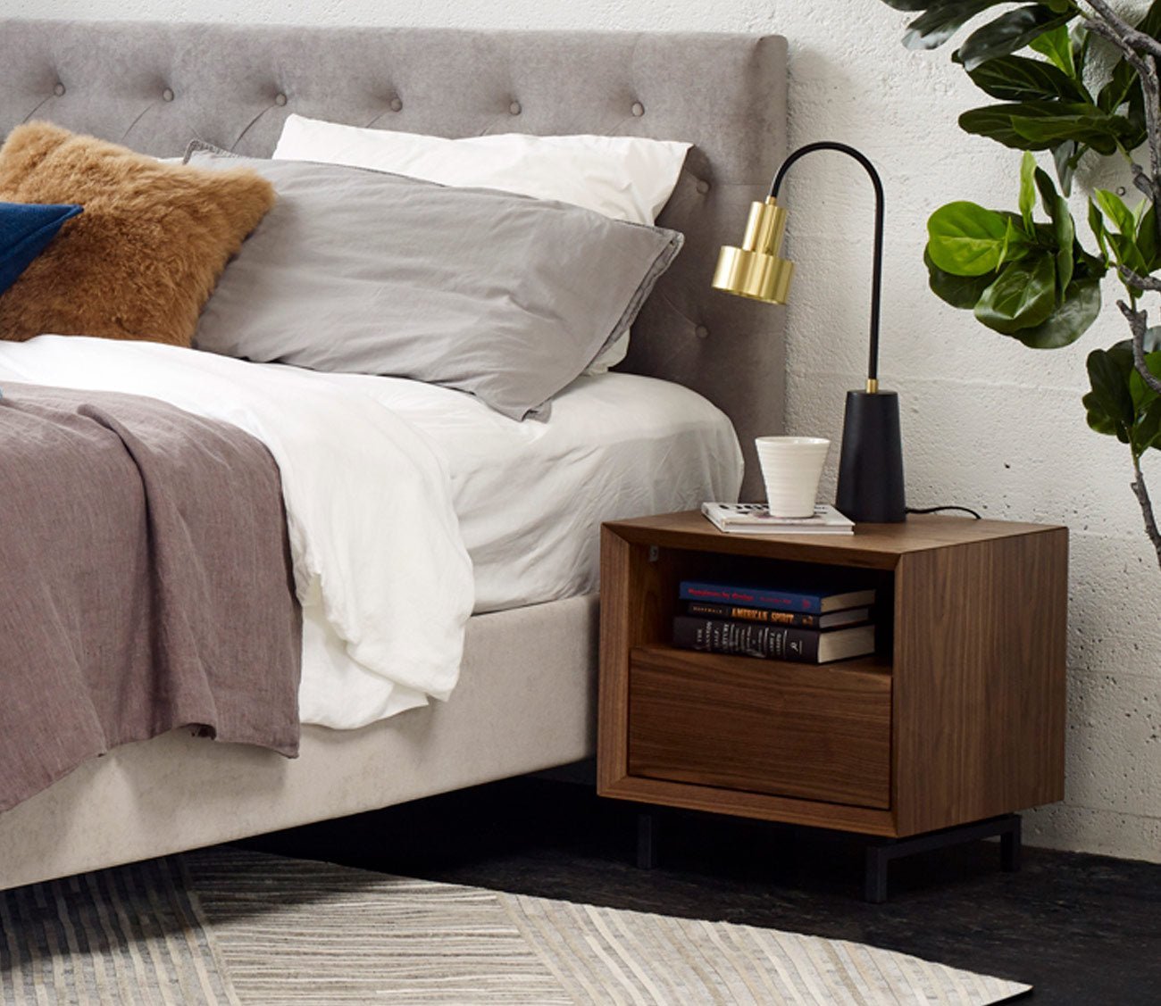 Persela Walnut Wood 1-Drawer Side Table by Moe's Furniture