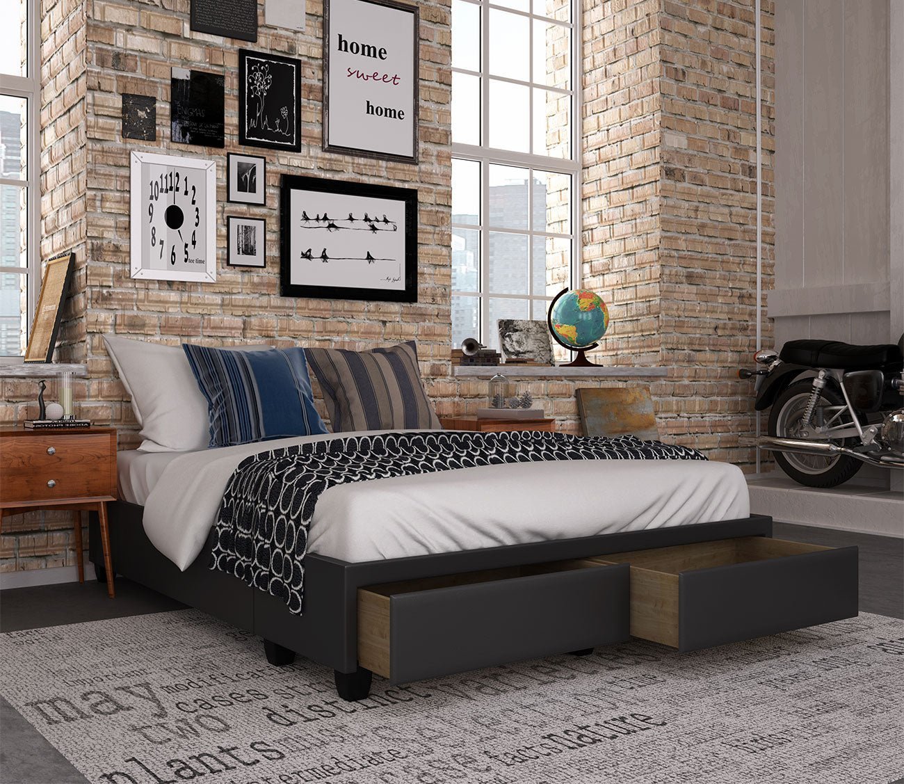 Piazza Faux Leather Platform Storage Bed Base