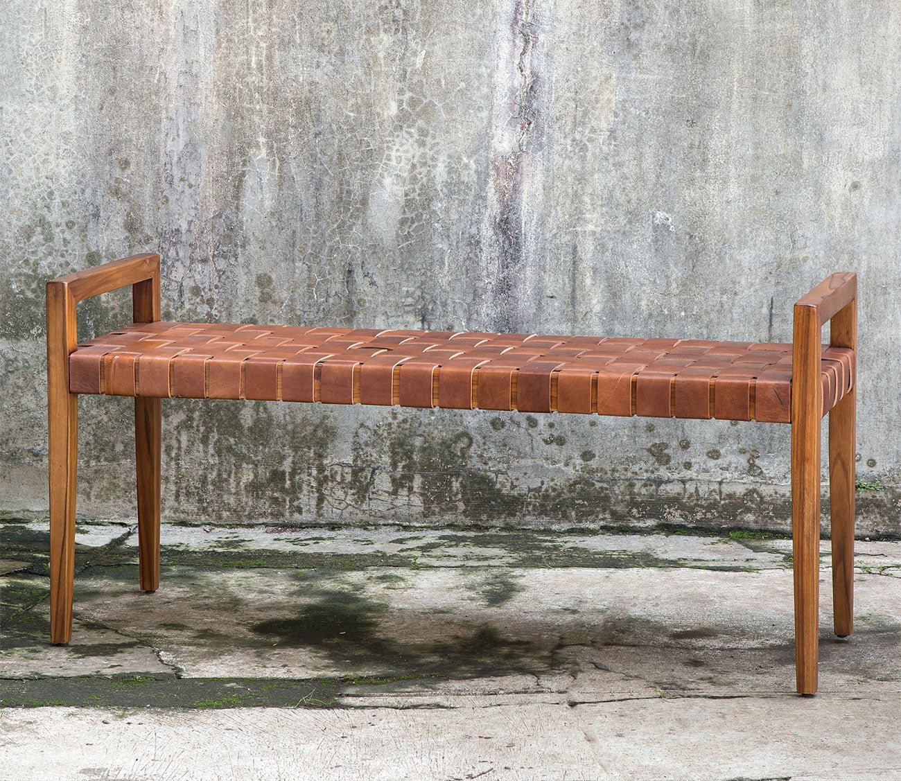 Plait Woven Leather Bench by Uttermost