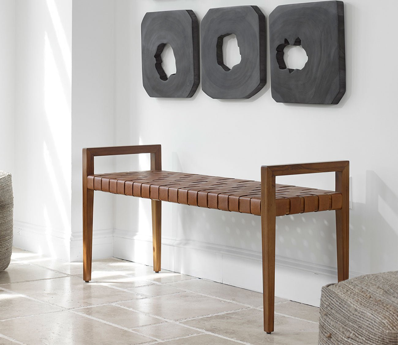 Plait Woven Leather Bench by Uttermost