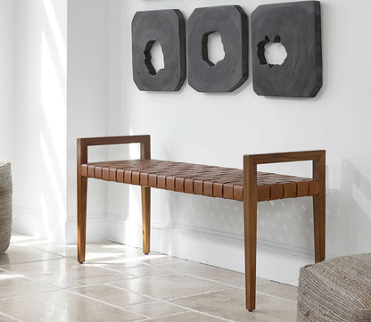 Plait Woven Leather Bench by Uttermost