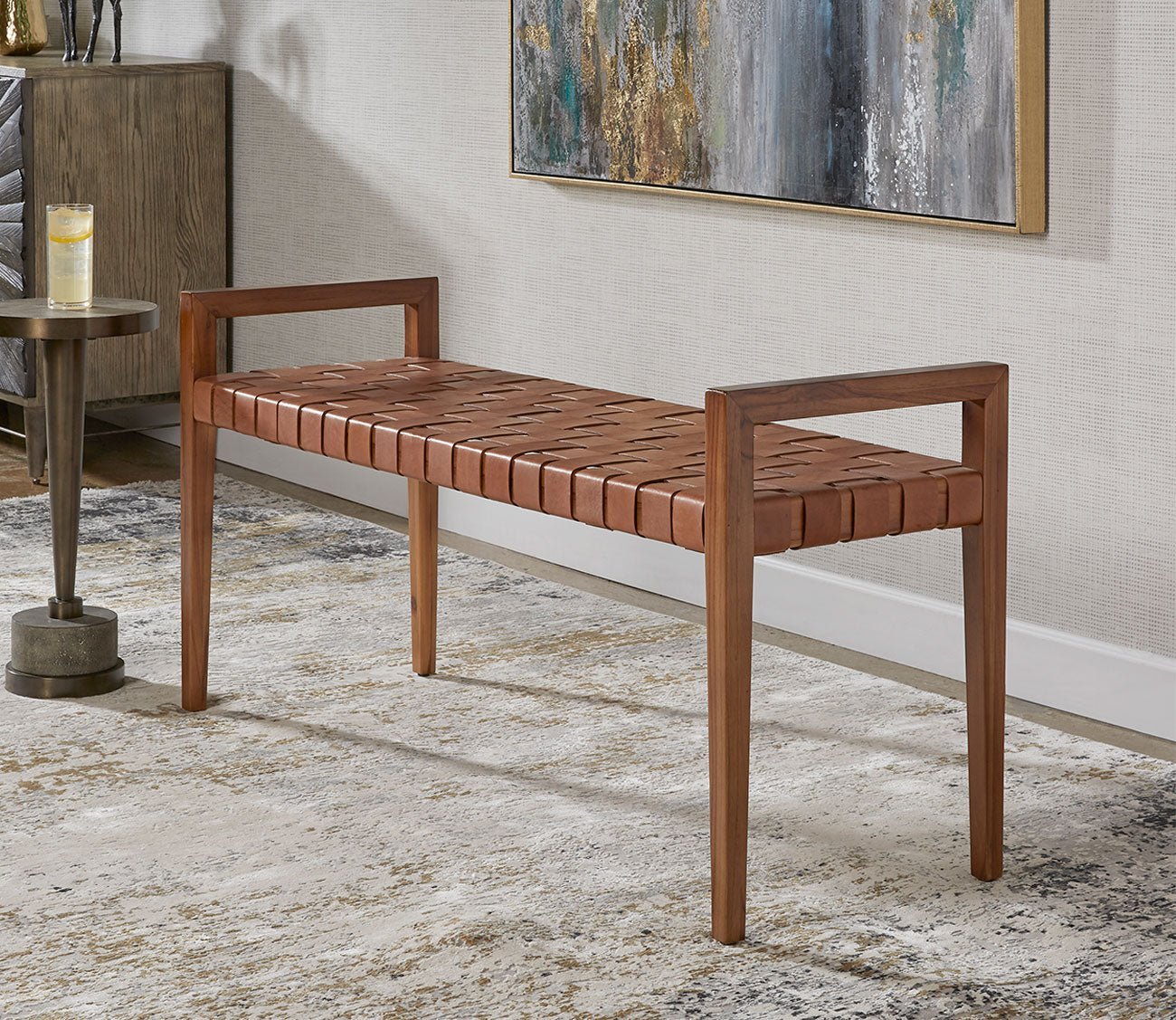 Plait Woven Leather Bench