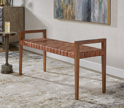 Plait Woven Leather Bench by Uttermost