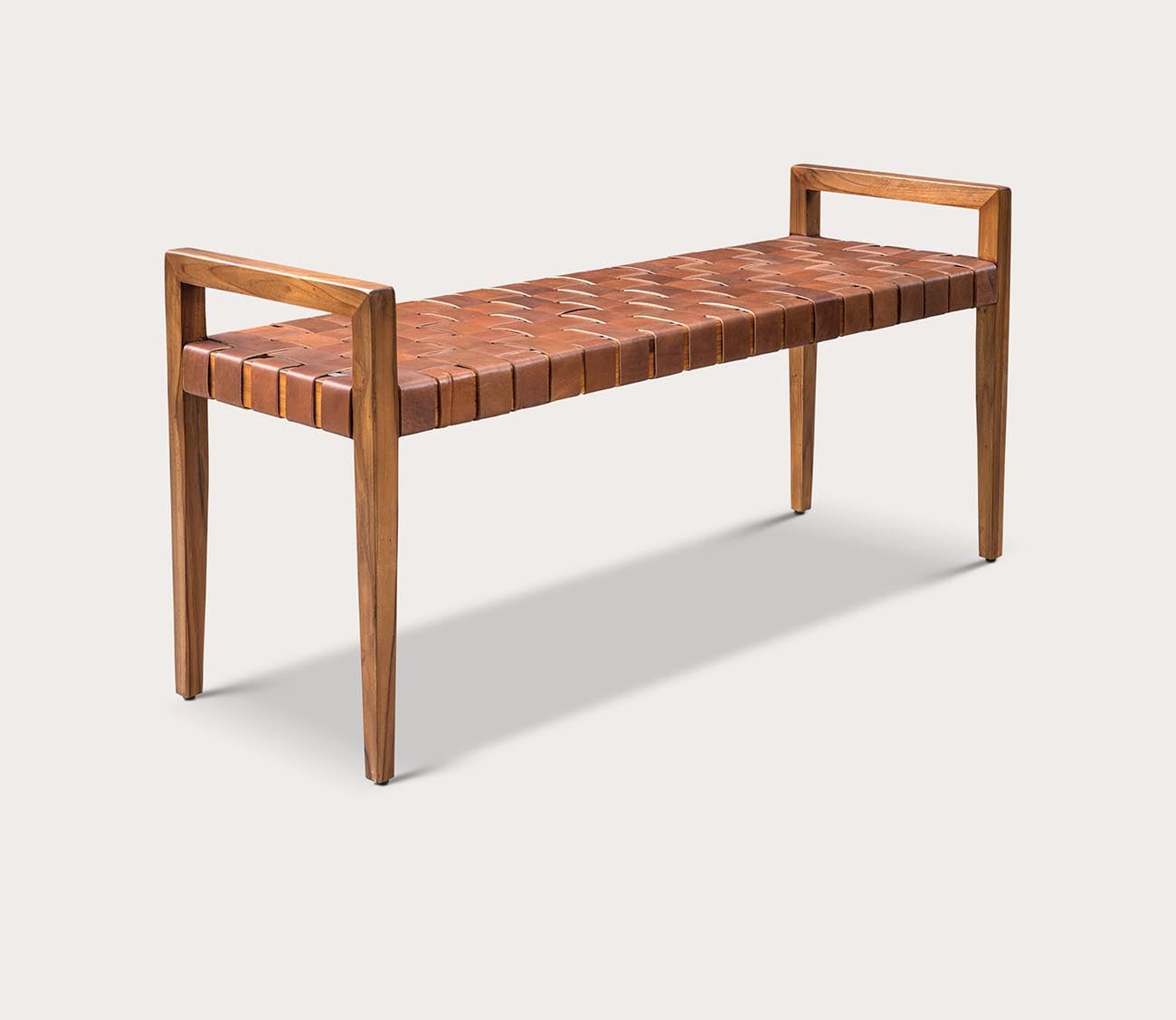 Plait Woven Leather Bench by Uttermost