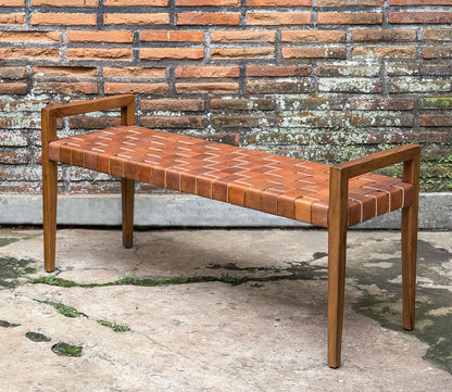 Plait Woven Leather Bench by Uttermost