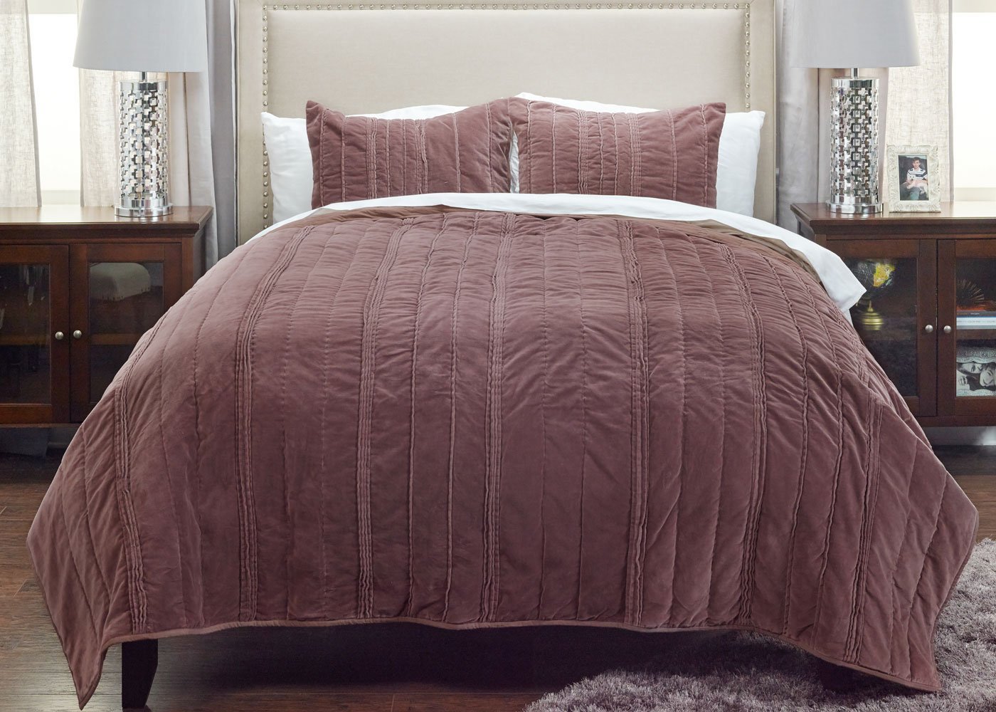 Plumcicle Pleated Velvet Quilt Separates