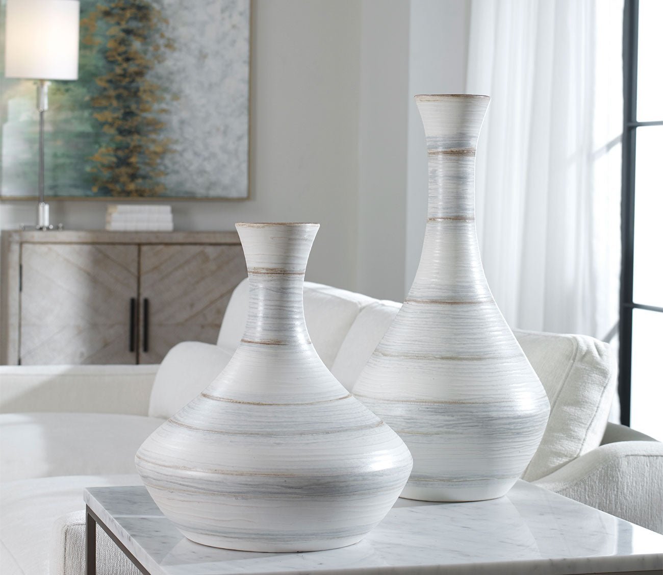 Potter Fluted Striped Vases Set of 2 by Uttermost