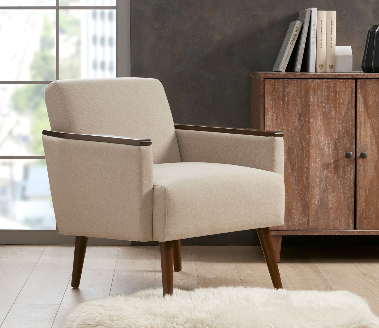 Preston Beige Fabric Upholstered Accent Chair