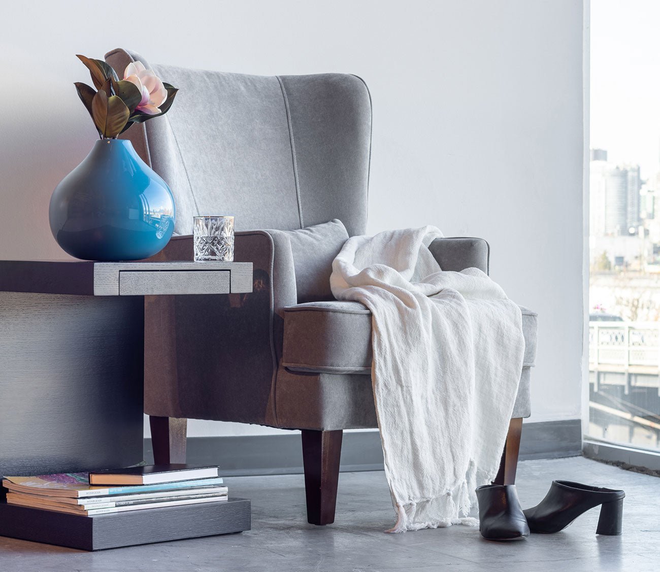 Prince Grey Velvet High-Back Armchair
