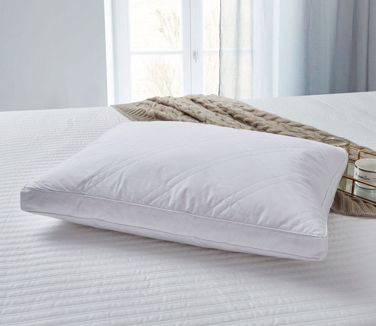 Quilted White Goose Feather and Down Pillow 2-Pack