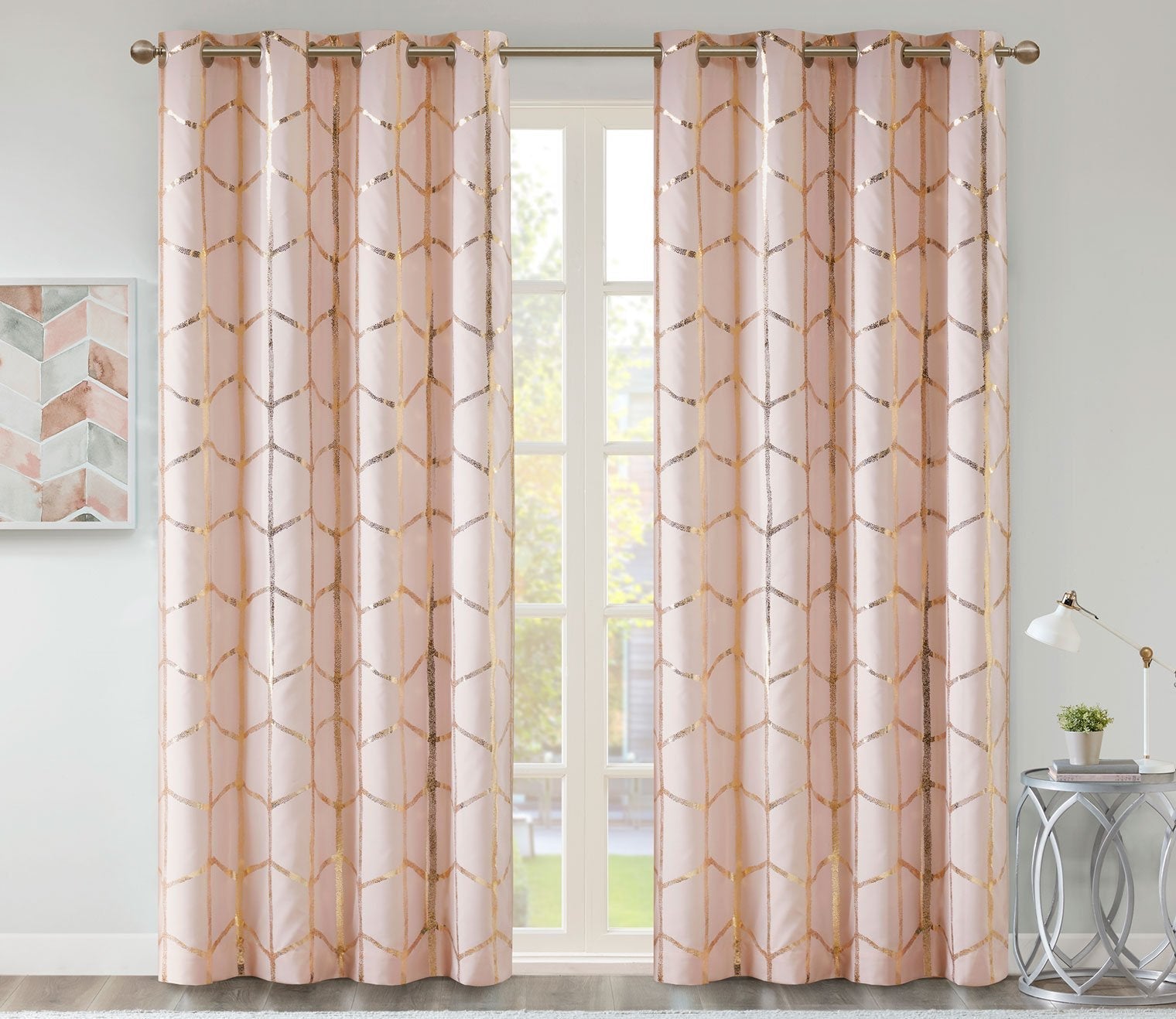 Raina Metallic Print Total Blackout Grommet Top Curtain Panel by Intelligent Design