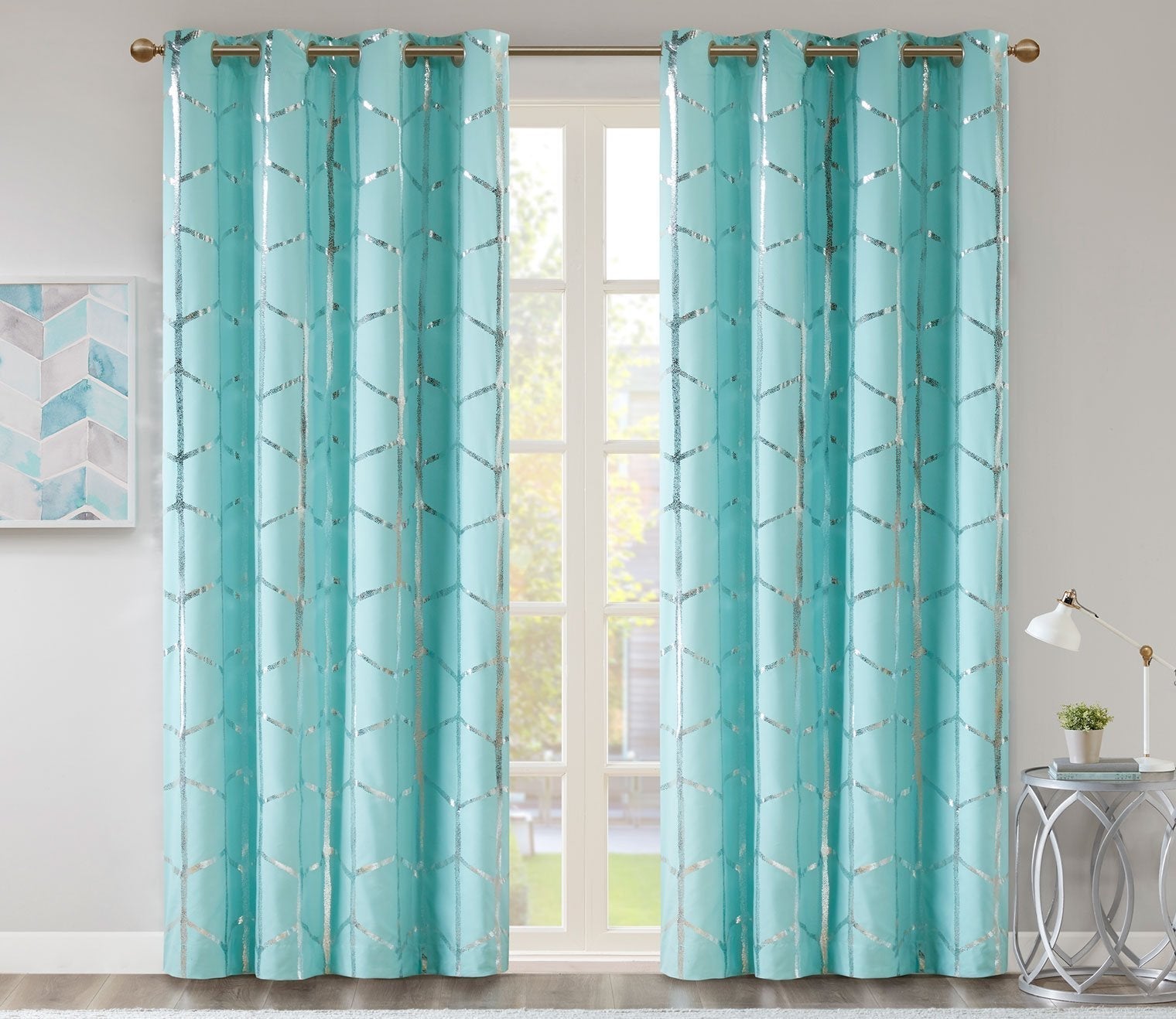 Raina Metallic Print Total Blackout Grommet Top Curtain Panel by Intelligent Design