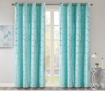 Raina Metallic Print Total Blackout Grommet Top Curtain Panel by Intelligent Design
