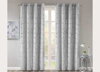 Raina Metallic Print Total Blackout Grommet Top Curtain Panel by Intelligent Design