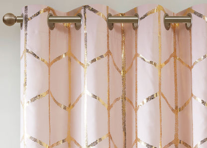 Raina Metallic Print Total Blackout Grommet Top Curtain Panel by Intelligent Design