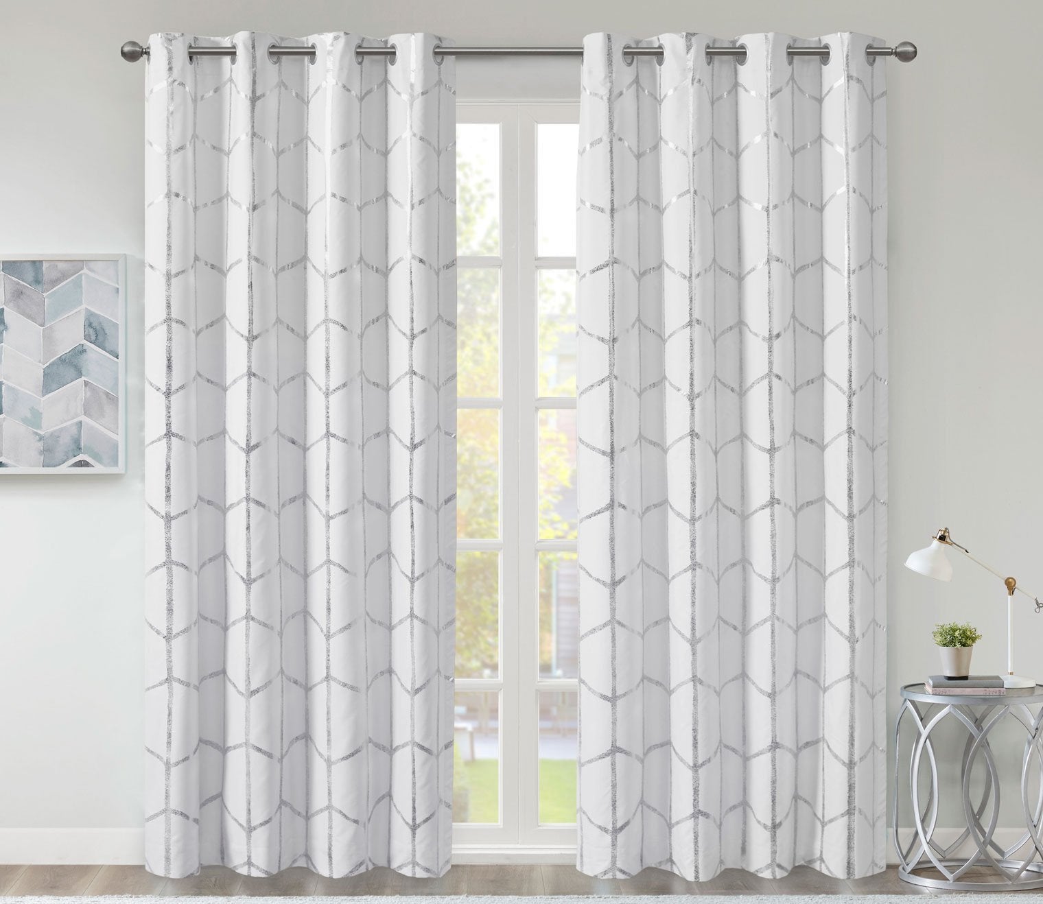 Raina Metallic Print Total Blackout Grommet Top Curtain Panel by Intelligent Design