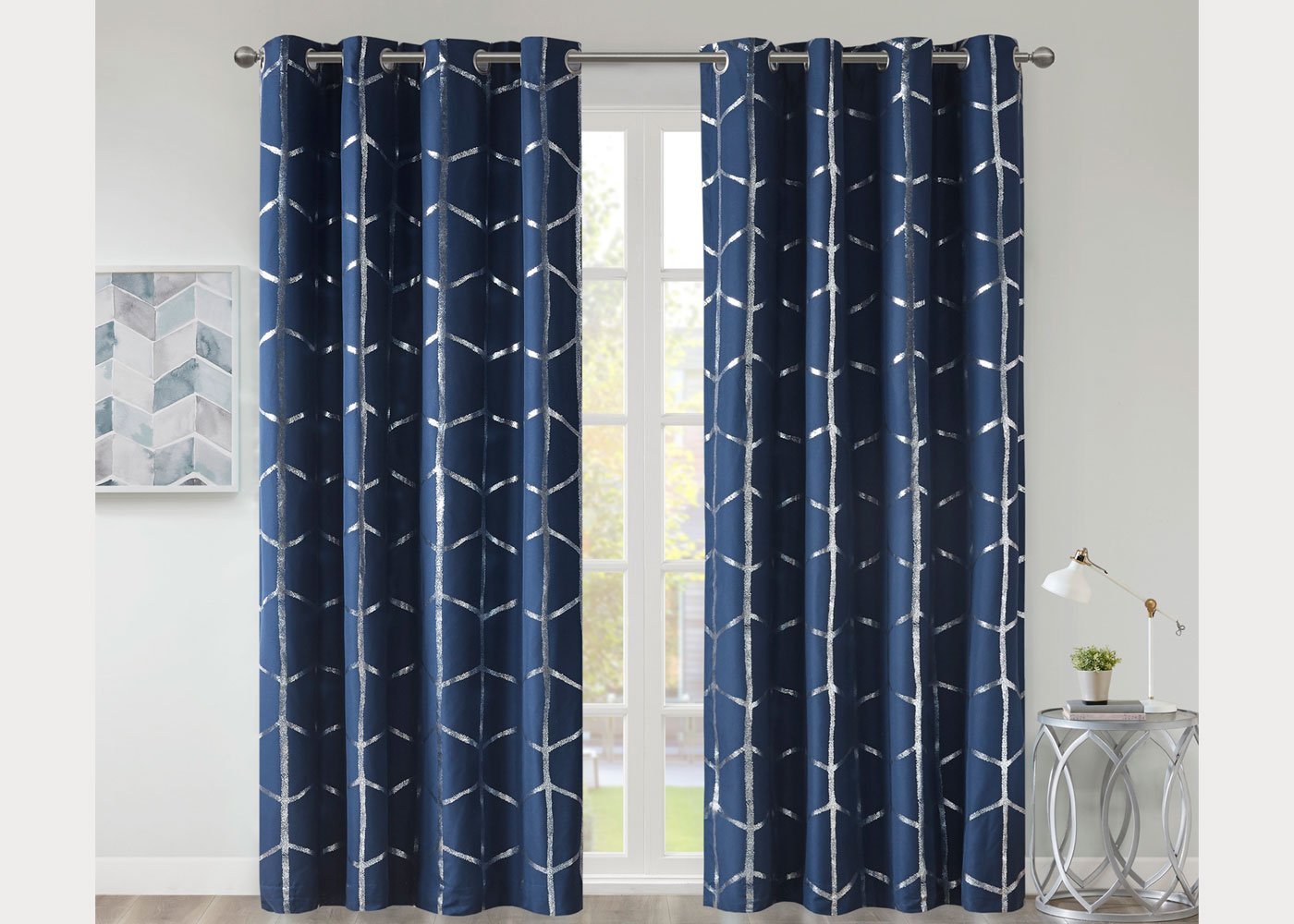 Raina Metallic Print Total Blackout Grommet Top Curtain Panel by Intelligent Design