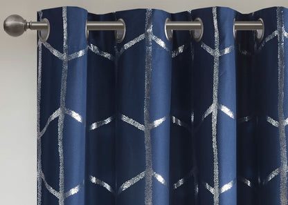 Raina Metallic Print Total Blackout Grommet Top Curtain Panel by Intelligent Design