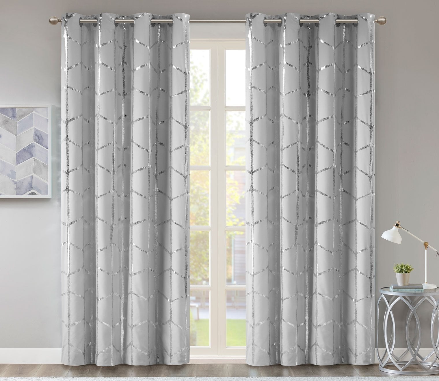 Raina Metallic Print Total Blackout Grommet Top Curtain Panel