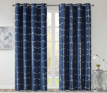 Raina Metallic Print Total Blackout Grommet Top Curtain Panel by Intelligent Design