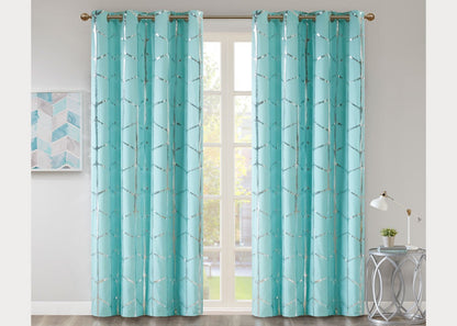 Raina Metallic Print Total Blackout Grommet Top Curtain Panel by Intelligent Design
