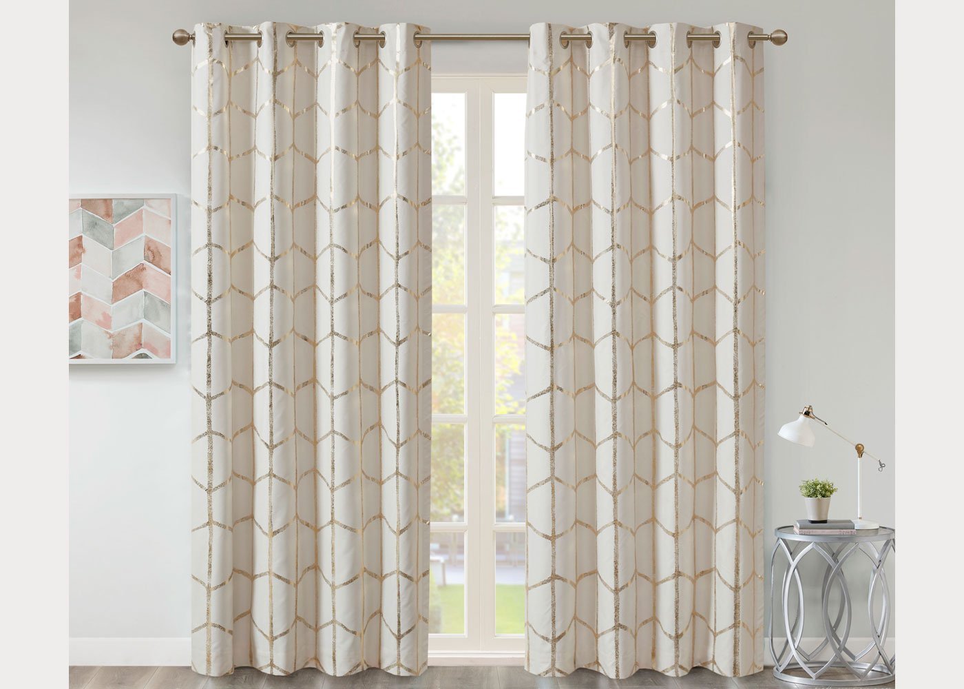 Raina Metallic Print Total Blackout Grommet Top Curtain Panel by Intelligent Design