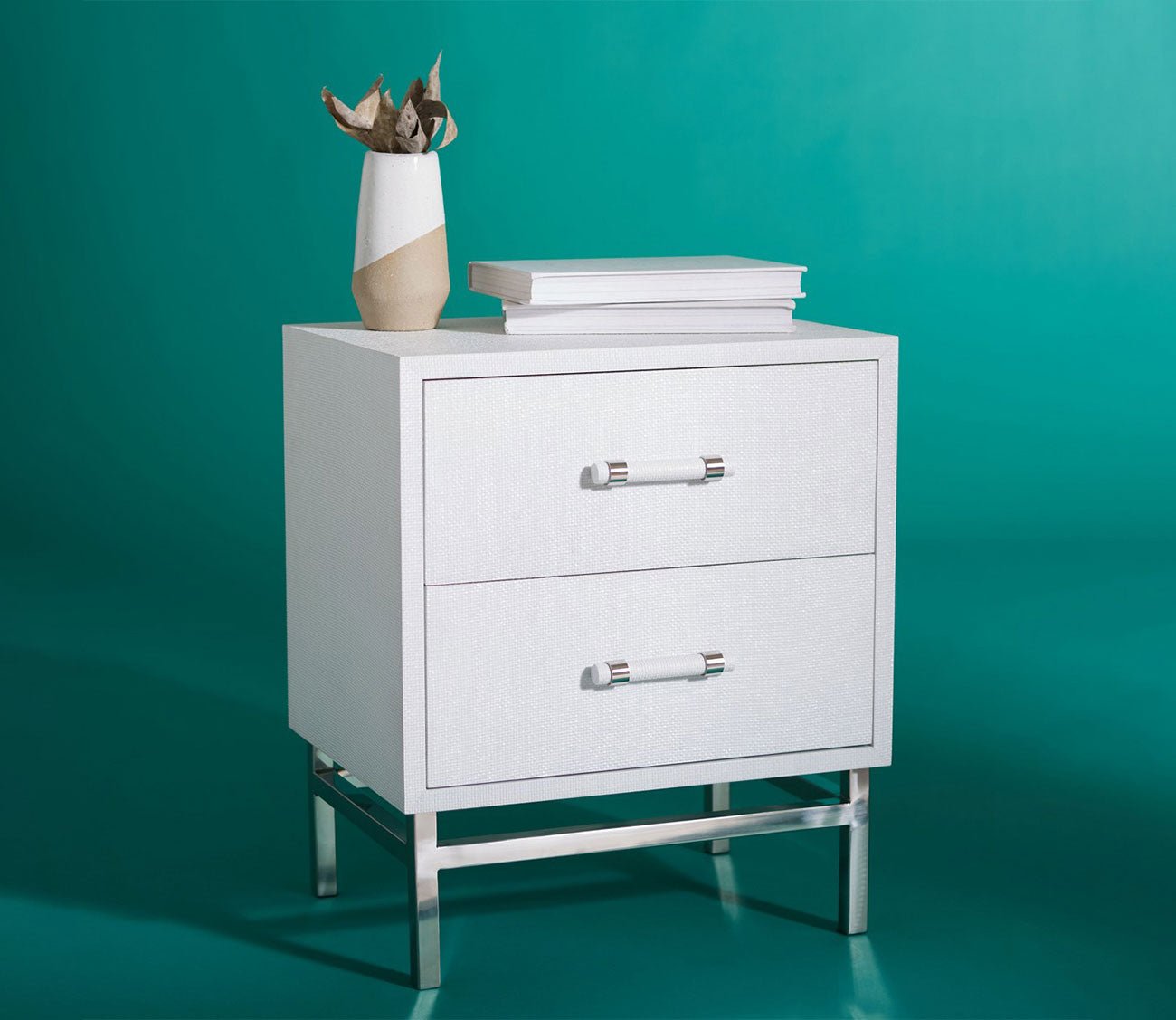 Ranger Faux White Raffia 2-Drawer Nightstand