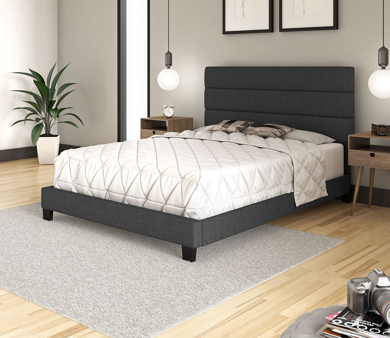 Reading Linen Fabric Upholstered Platform Bed by Arkotec