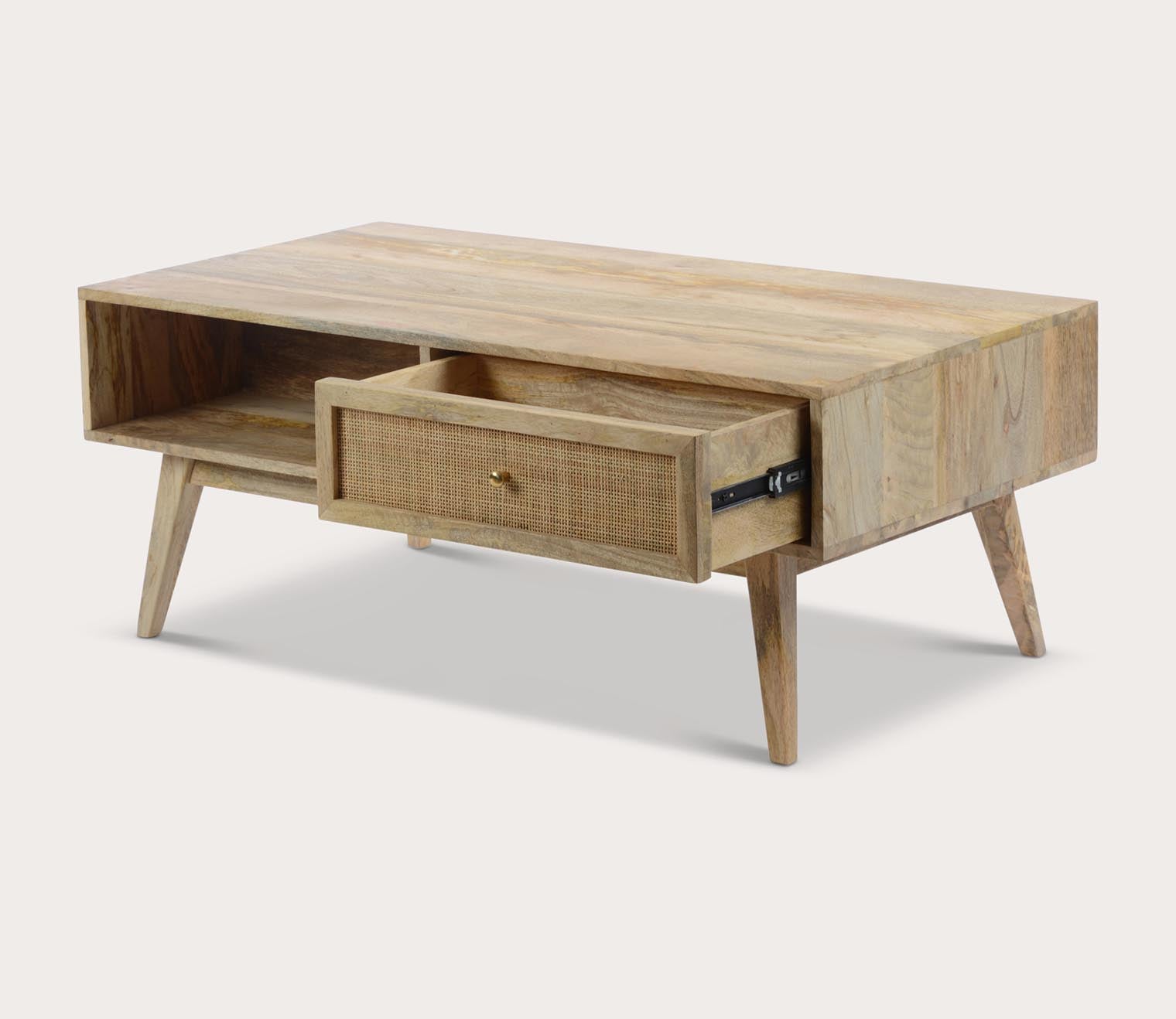 Reed Mango Wood Cane Drawer Coffee Table by Moe's Furniture