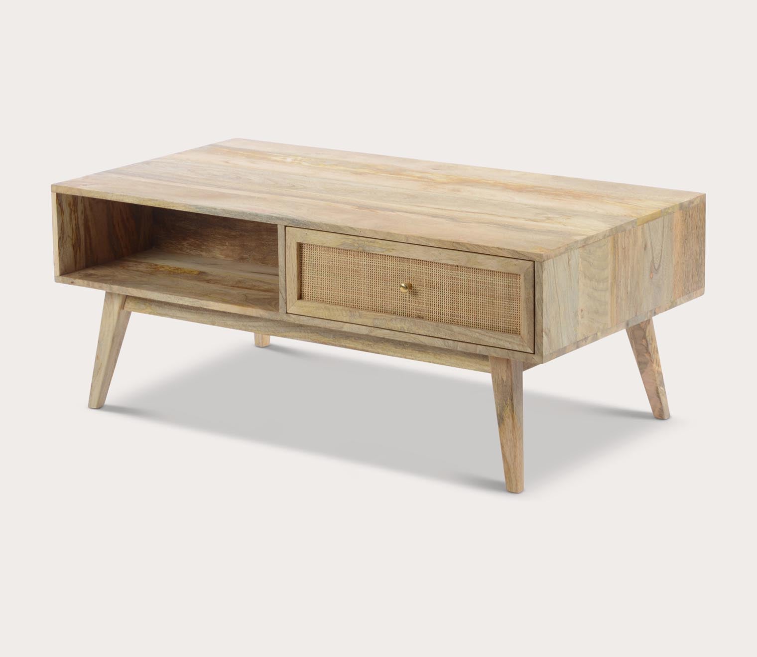 Reed Mango Wood Cane Drawer Coffee Table by Moe's Furniture