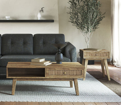Reed Mango Wood Cane Drawer Side Table by Moe's Furniture