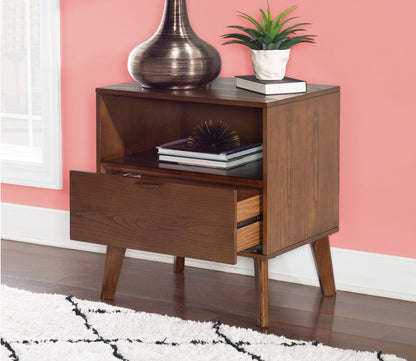 Reid Walnut Wood 1-Drawer Nightstand by Linon