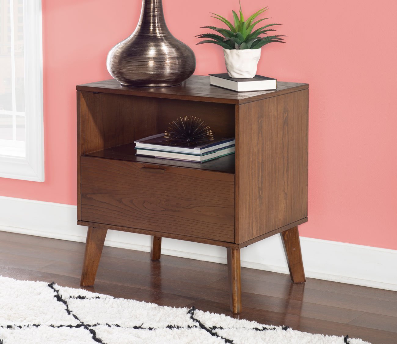 Reid Walnut Wood 1-Drawer Nightstand by Linon