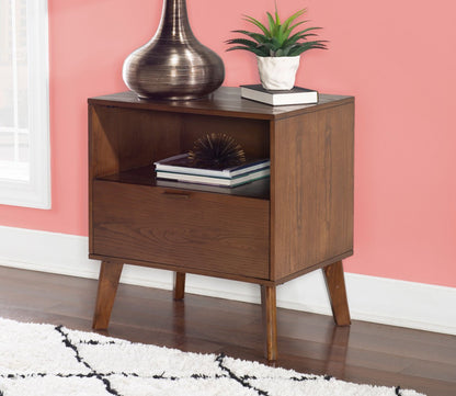 Reid Walnut Wood 1-Drawer Nightstand by Linon