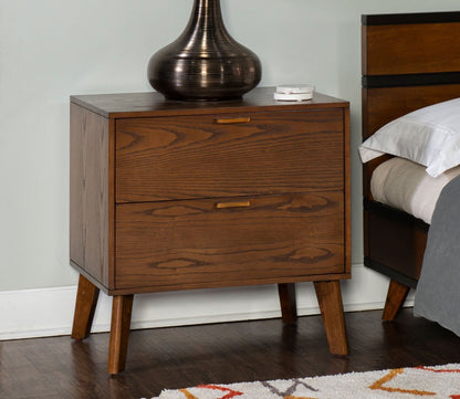 Reid Walnut Wood 2-Drawer Nightstand by Linon