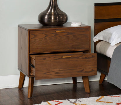 Reid Walnut Wood 2-Drawer Nightstand by Linon