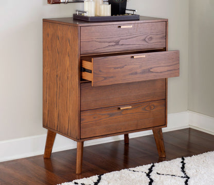 Reid Walnut Wood 4-Drawer Chest by Linon