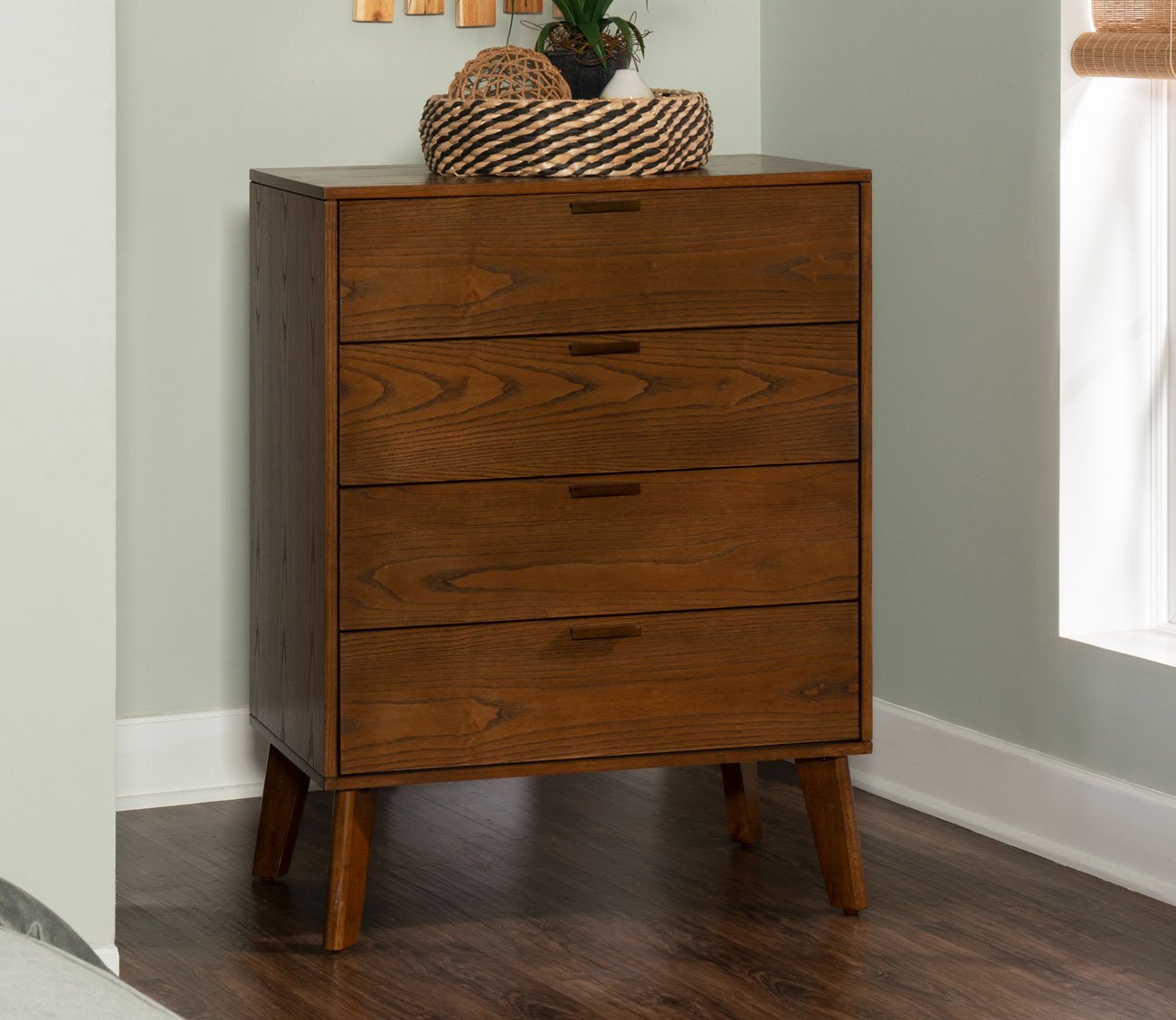 Reid Walnut Wood 4-Drawer Chest by Linon