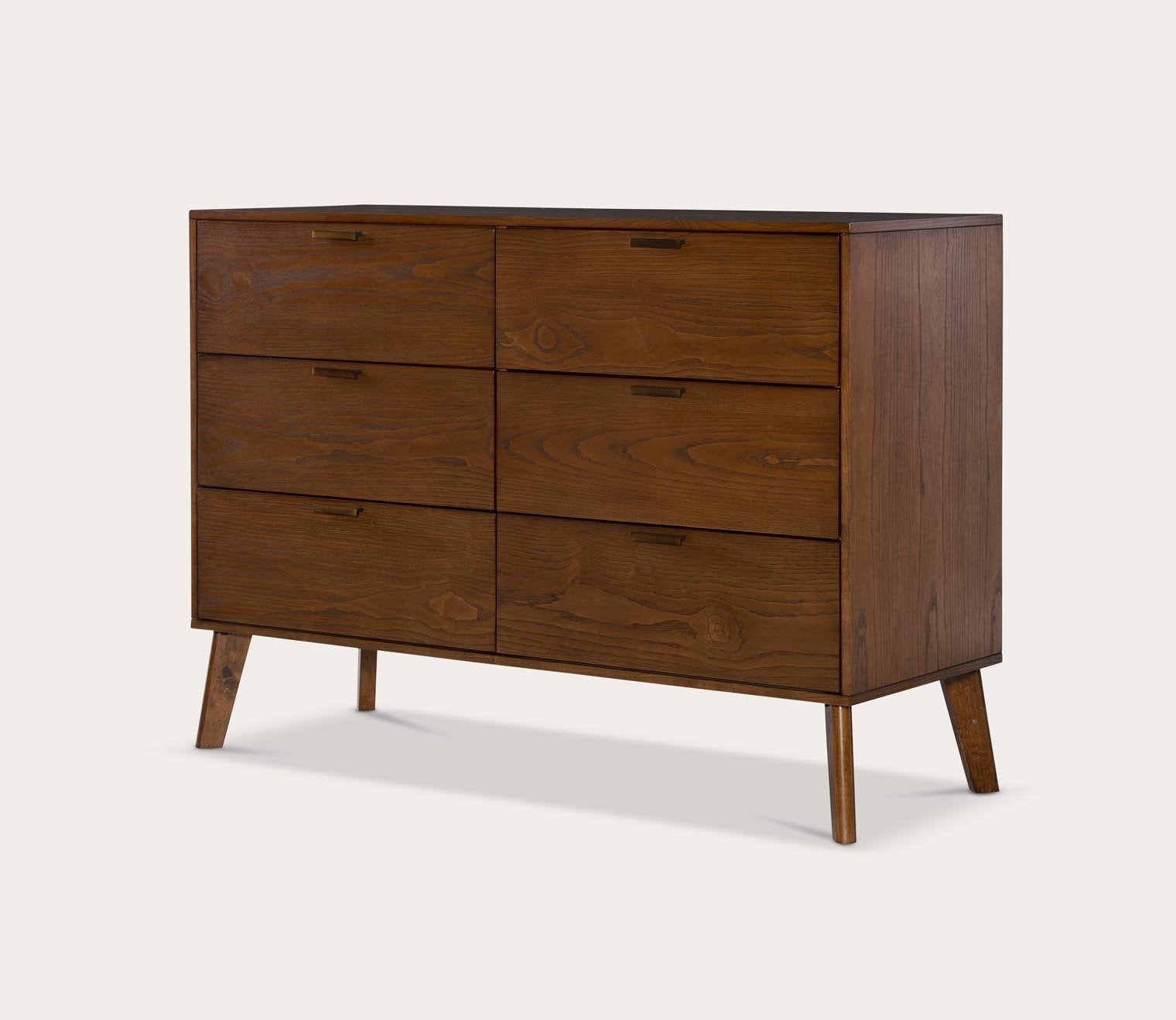 Reid Walnut Wood 6-Drawer Double Dresser
