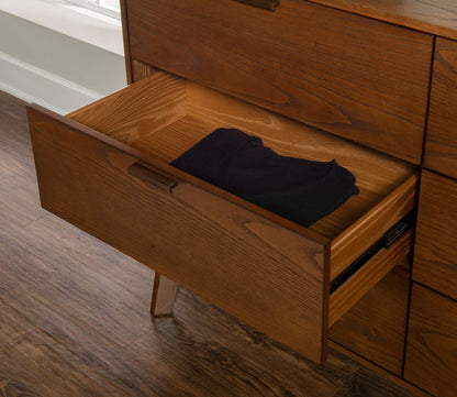 Reid Walnut Wood 6-Drawer Double Dresser by Linon