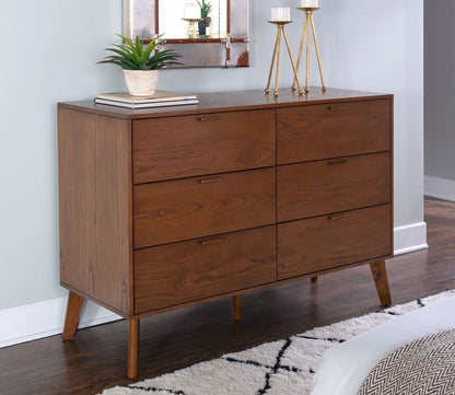 Reid Walnut Wood 6-Drawer Double Dresser by Linon
