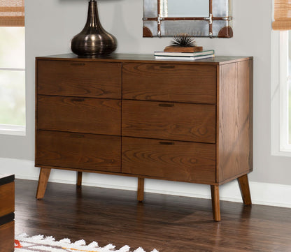 Reid Walnut Wood 6-Drawer Double Dresser by Linon