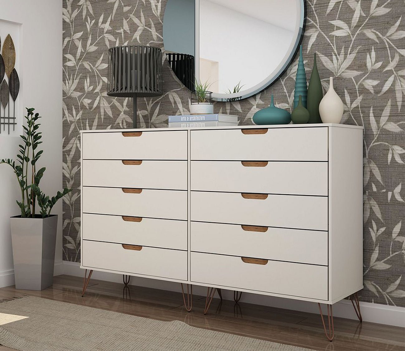 Rockefeller 10-Drawer Tall Double Dresser by Manhattan Comfort