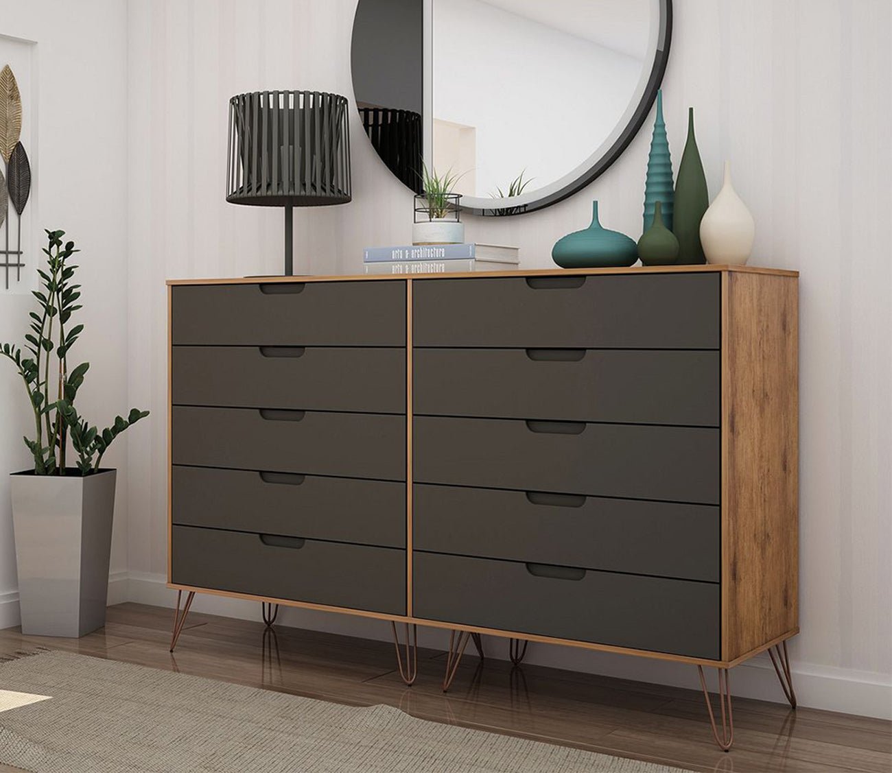 Rockefeller 10-Drawer Tall Double Dresser by Manhattan Comfort