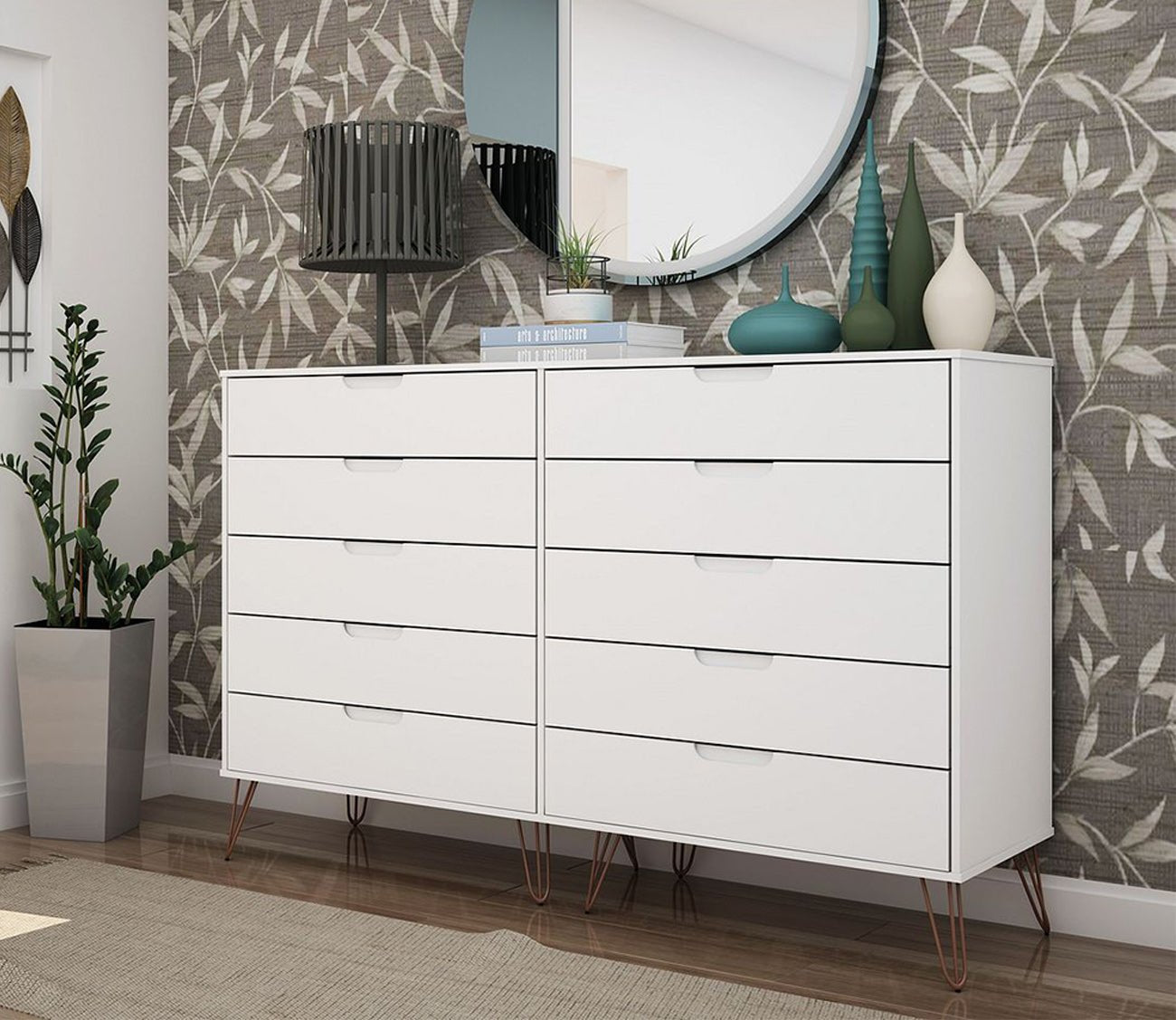 Rockefeller 10-Drawer Tall Double Dresser by Manhattan Comfort