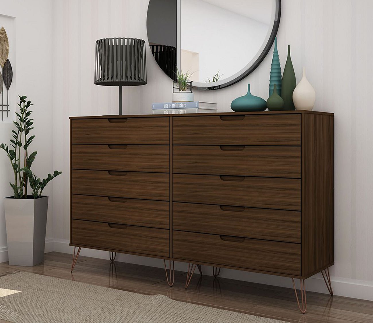 Rockefeller 10-Drawer Tall Double Dresser by Manhattan Comfort