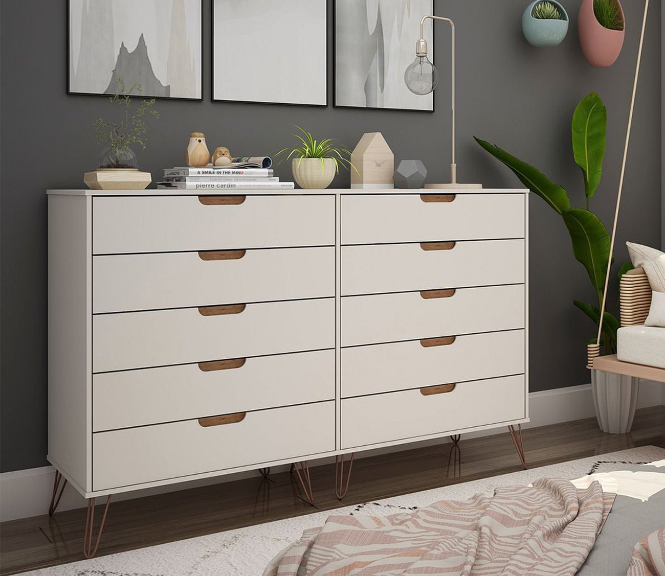 Rockefeller 10-Drawer Tall Double Dresser by Manhattan Comfort