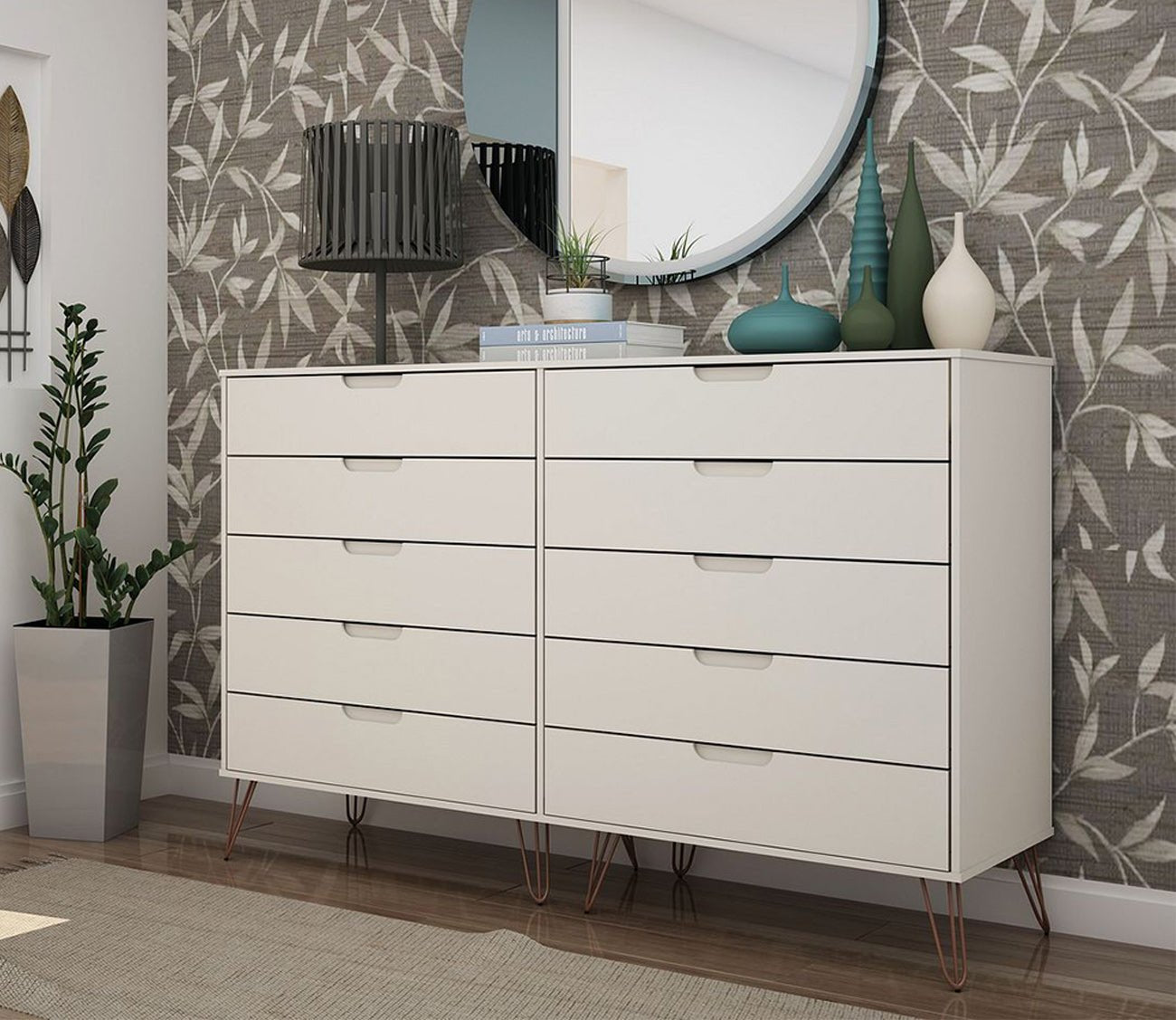 Rockefeller 10-Drawer Tall Double Dresser by Manhattan Comfort