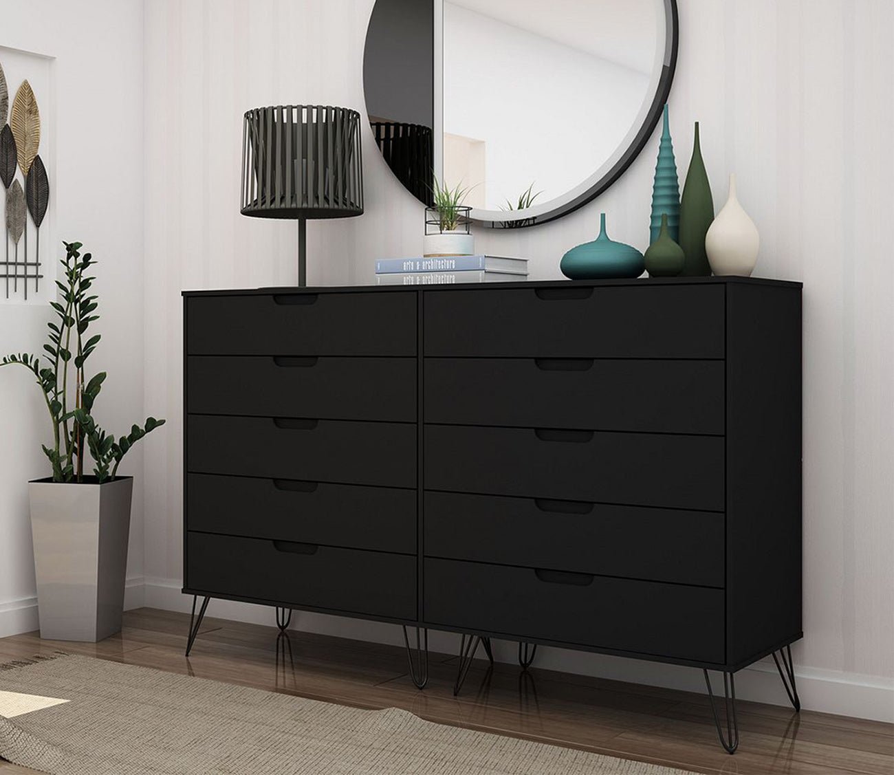 Rockefeller 10-Drawer Tall Double Dresser by Manhattan Comfort