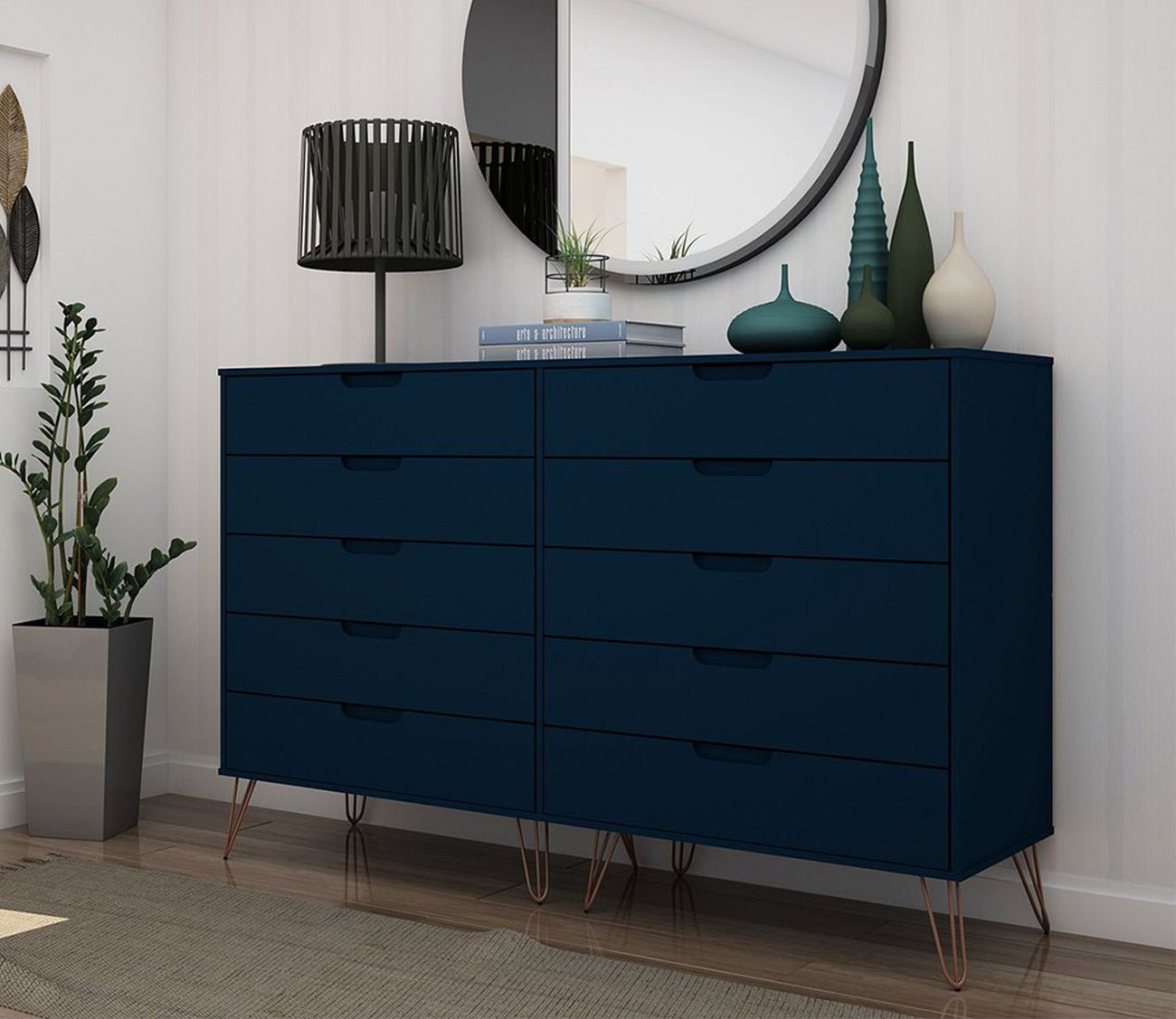 Rockefeller 10-Drawer Tall Double Dresser by Manhattan Comfort
